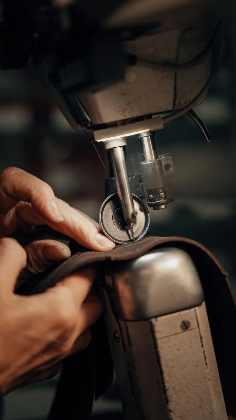 Couture du cuir à la machine dans l'atelier de cordonnerie